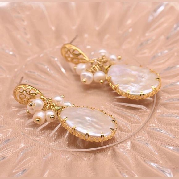 Baroque Freshwater Pearl Chandelier Earrings,18K Gold Filled Earrings - Picture 4 of 7